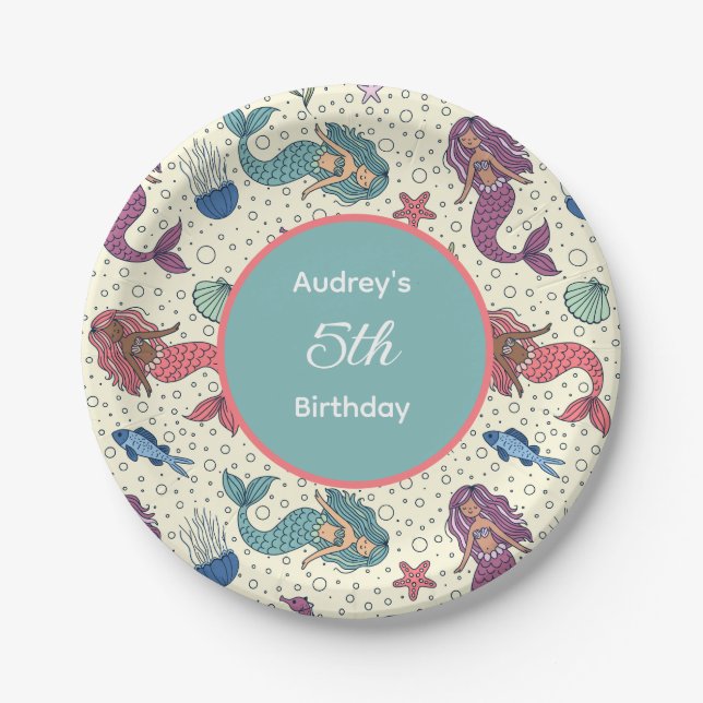 Kids Mermaid Birthday  Paper Plates (Front)