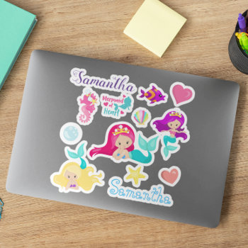 Kids Mermaid Friends Personalized Fun Set Sticker by ColorFlowCreations at Zazzle