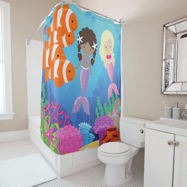 Kids Mermaid Friends Under The Sea Shower Curtain Zazzle