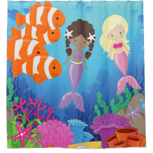 Kids Mermaid Friends Under The Sea Shower Curtain
