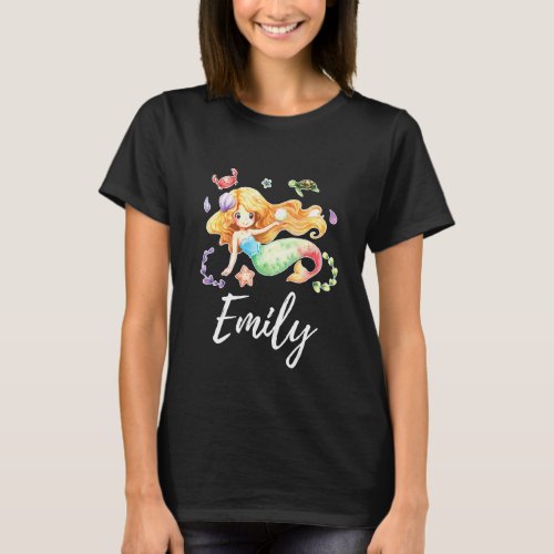 Kids Mermaid Girl Name Emily  T_Shirt
