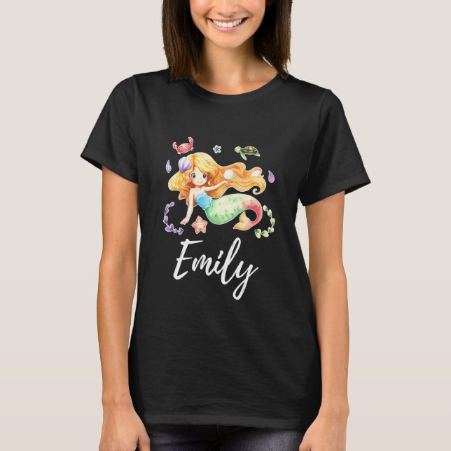 Kids Mermaid Girl Name Emily T-Shirt (Front)