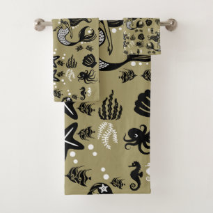 Kids Mermaid Gold Beach Bath Towel Set