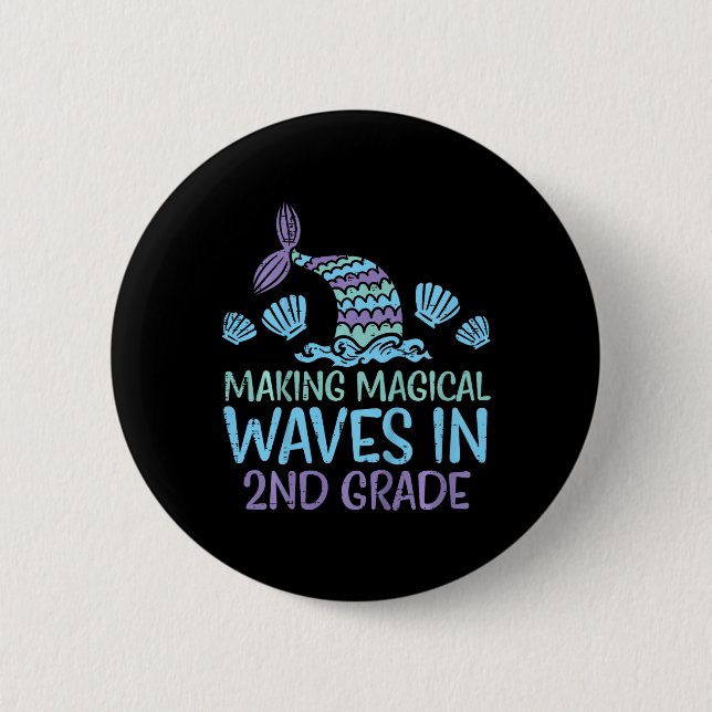 Kids Mermaid Magical Waves 2nd Grade Second First  Button (Front)