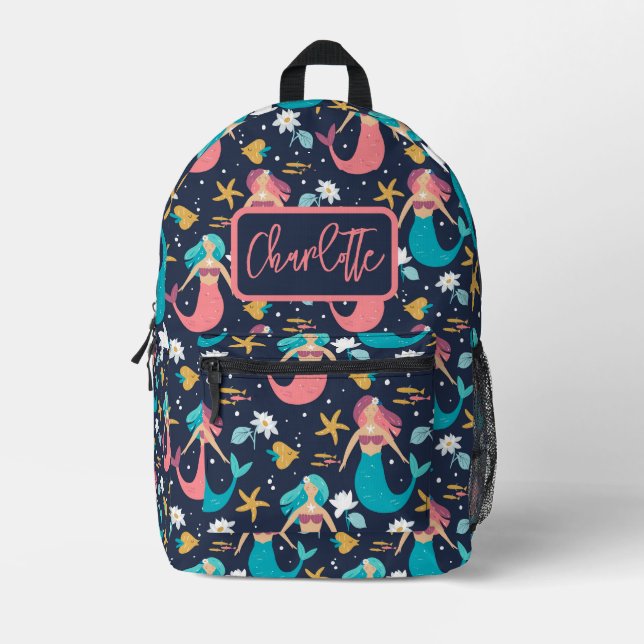 Kids Mermaid Monogrammed Backpack  (Front)