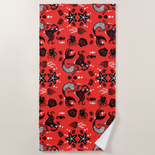 Kids Mermaid Red Pink Beach Towel