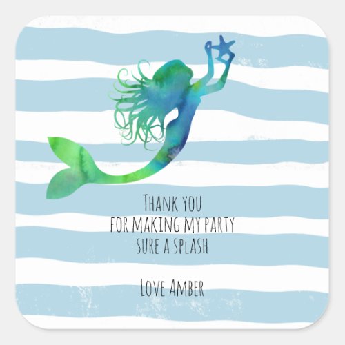 kids Mermaid thank you for making a splash Square Sticker