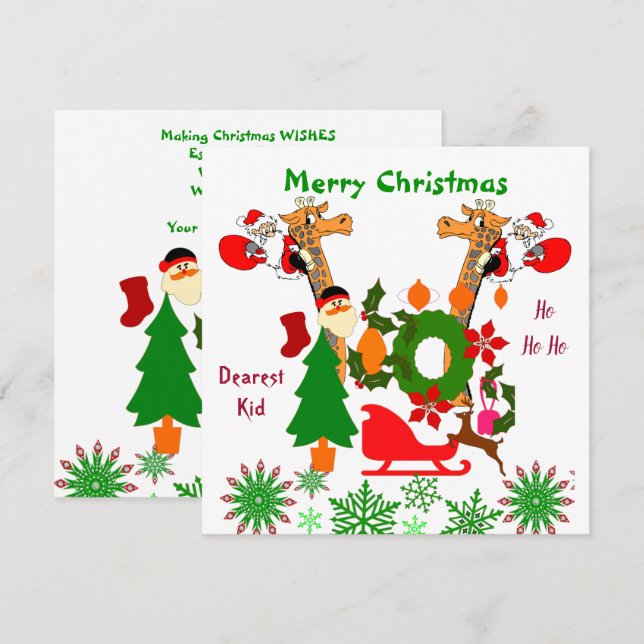 Kids Merry Christmas Hurrying Santa Riding Giraffe (Front/Back)