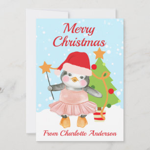 Kids Merry Christmas Penguin Ballerina Flat Holiday Card