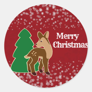 Kid's Merry Christmas Reindeer Red Party Crafts Classic Round Sticker