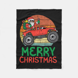 Kids Merry Christmas Santa Monster Truck Xmas Pj T Fleece Blanket