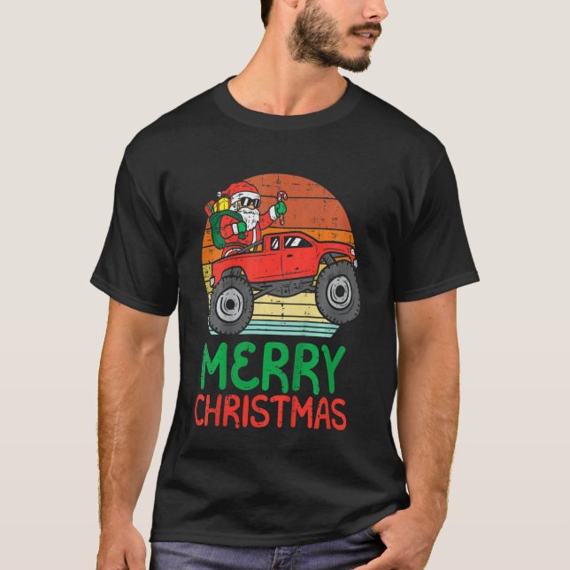 Kids Merry Christmas Santa Monster Truck Xmas PJ T T-Shirt (Front)