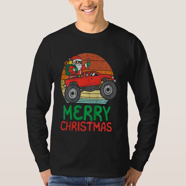 Kids Merry Christmas Santa Monster Truck Xmas PJ T T-Shirt (Front)
