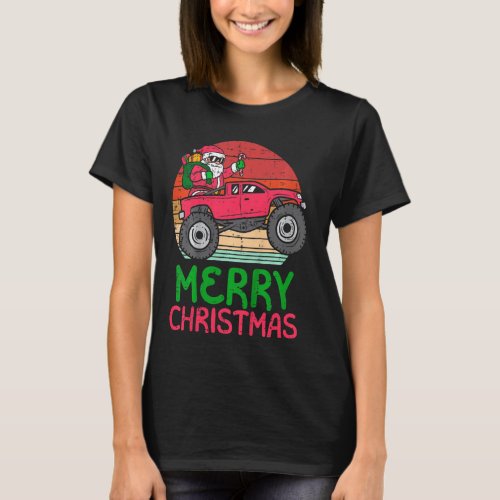 Kids Merry Christmas Santa Monster Truck Xmastoddl T_Shirt