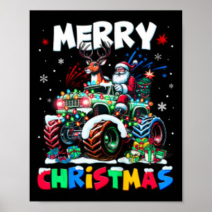 Kids Merry Christmas Xmas Lights Monster Truck San Poster