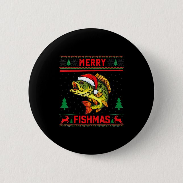 Kids Merry Fishmas B Fishing Christmas Pajamas Swe Button (Front)