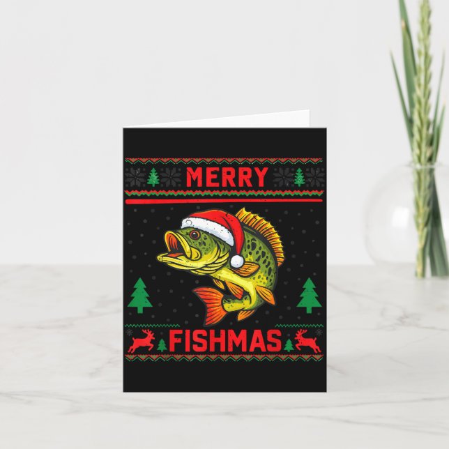 Kids Merry Fishmas B Fishing Christmas Pajamas Swe Card (Front)