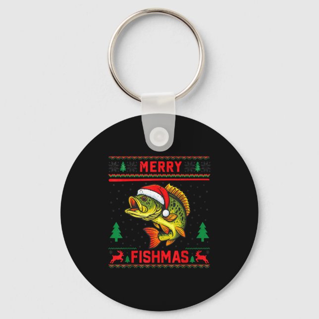 Kids Merry Fishmas B Fishing Christmas Pajamas Swe Keychain (Front)