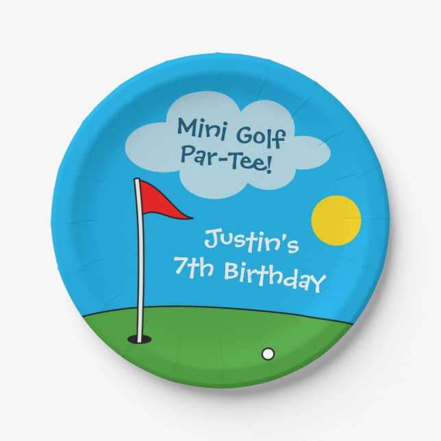Kid's mini golf miniature golfing Birthday party Paper Plates (Front)