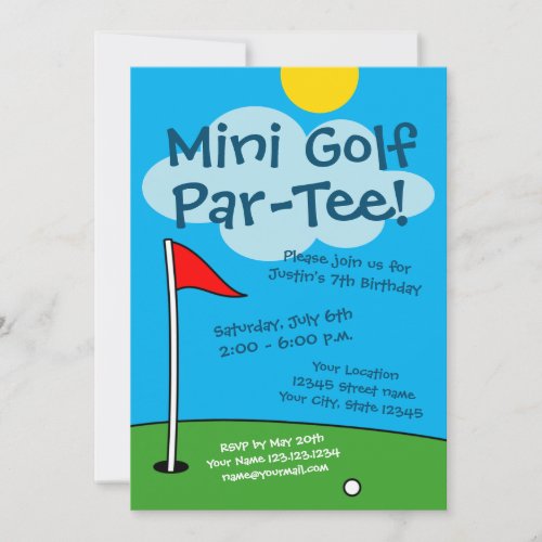 Kids mini golf miniature golfing Birthdays party Invitation