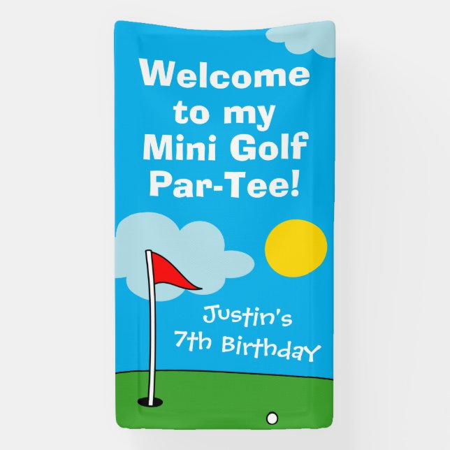 Kid's mini golf putt putt Birthday party welcome Banner (Vertical)