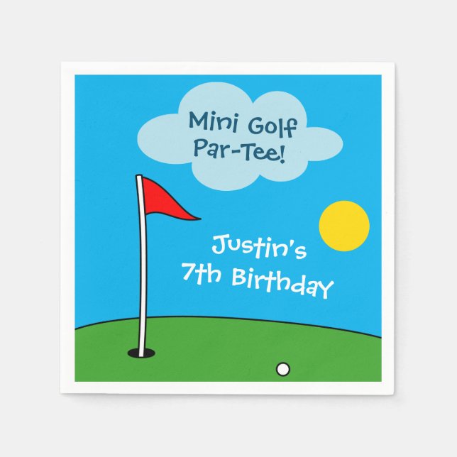 Kid's mini golf putt putt golfing Birthday party Napkins (Front)