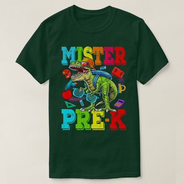 Kids Mister Pre-K Dude Monster Truck Dinosaur Boys T-Shirt (Design Front)