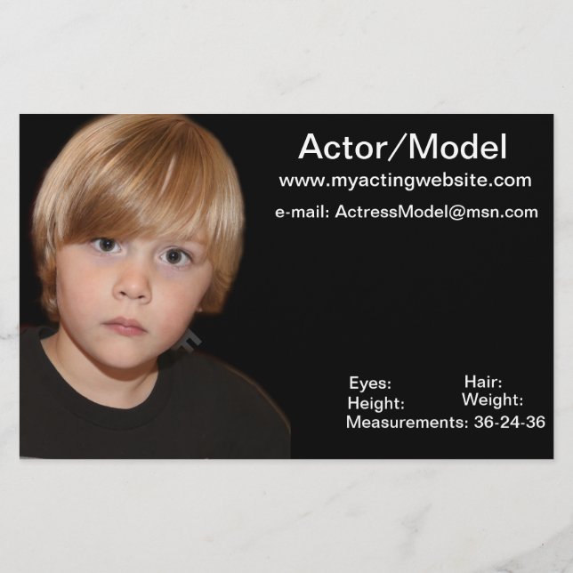 Kids Model Actor Comp Cards Flyer (Back)