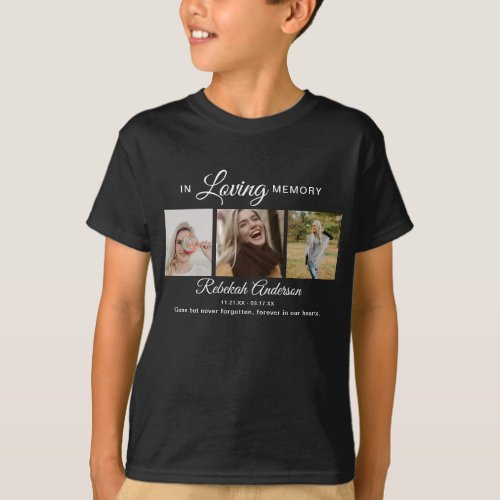 Kids Modern 3 Photo Collage Funeral T-Shirt Kids Modern 3 Photo Collage Funeral T_Shirt