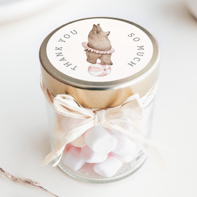 Kids' Modern Bear Circus | Girls Birthday Favors Classic Round Sticker (Creator Uploaded)