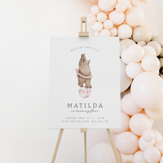 Kids' Modern Bear Circus | Girls Birthday Welcome Foam Board (Creator Uploaded)