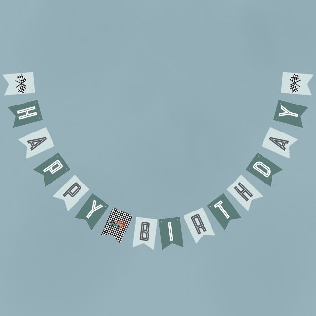 Kids Modern Blue Racing Car Boys Birthday Bunting Flags (Creator Uploaded)