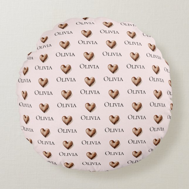 Kids Modern Blush Pink Name Pattern Round Pillow (Front)