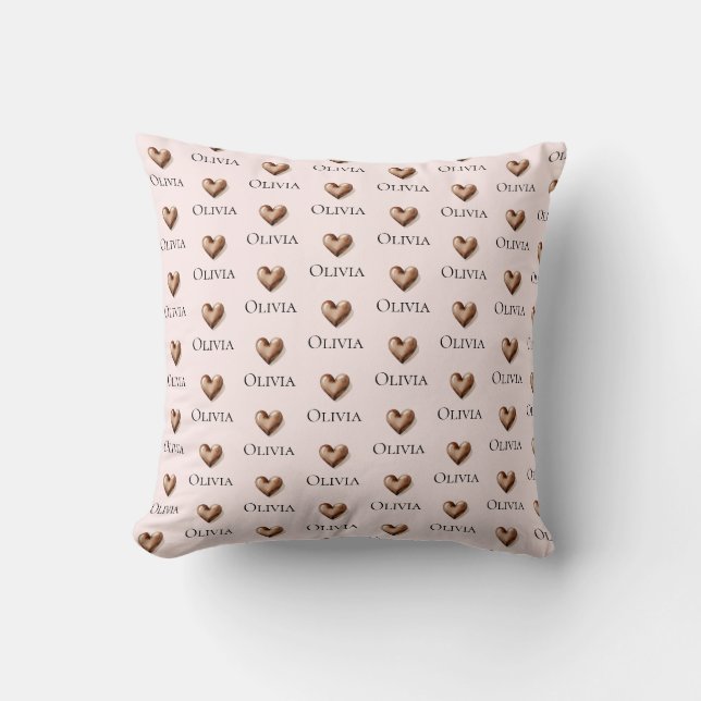 Kids Modern Blush Pink Name Pattern Throw Pillow (Front)
