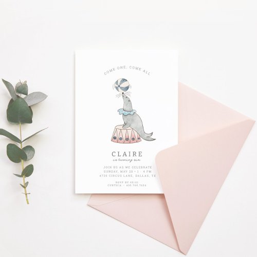 Kids Modern Circus  Girls Birthday Party Invitation