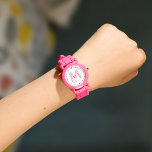 Kids Modern Cute Fun Custom Name 3D Monogram Watch<br><div class="desc">Cute monogrammed kids watch with your custom name as well as a shadow initial in red and pink. Modern,  minimalist,  simple,  and fun,  this typography driven design makes for a cool personalized gift!</div>