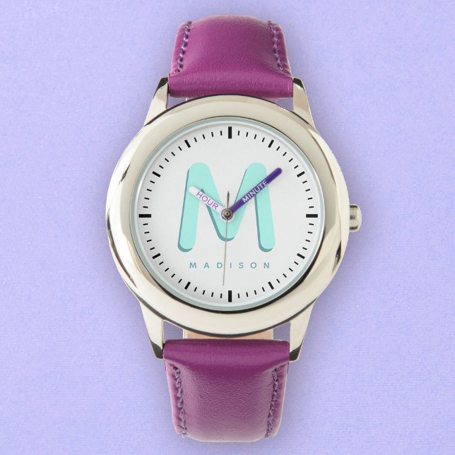 Kids Modern Cute Fun Custom Name 3D Monogram Watch (Kids birthday surprise - the watch with their own name!)