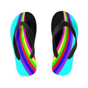 Kids Modern Geometric Rainbow Color Stripe Aqua Kid's Flip Flops