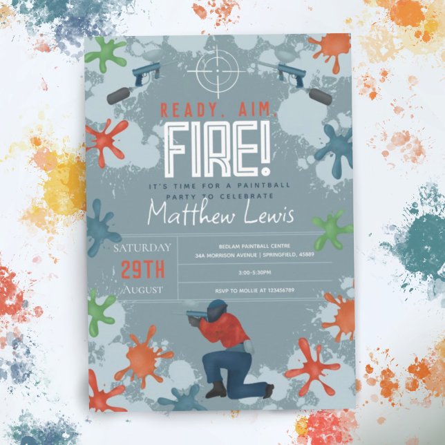 Kids Modern Paintball Boys Birthday Party Invitation (Creator Uploaded)