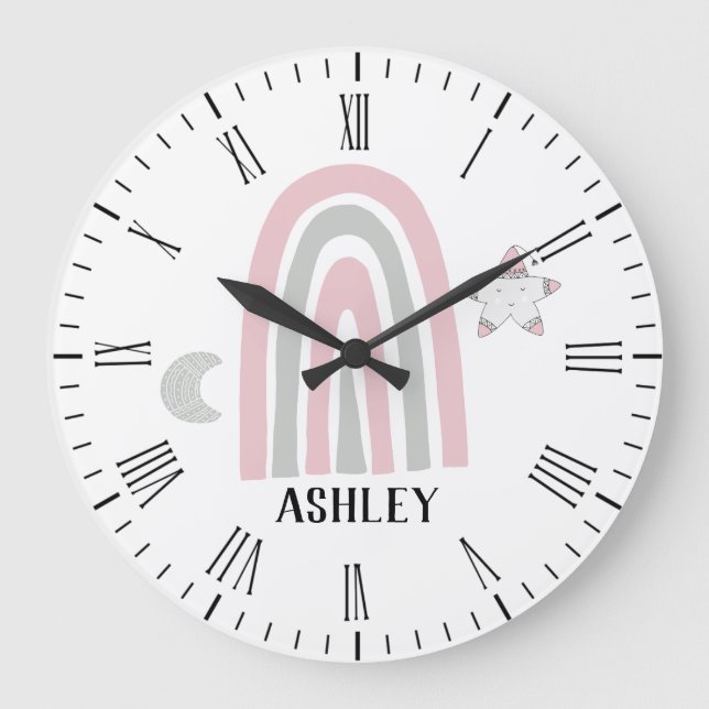 Kids Modern Rainbow Personalized Large Clock (Front)