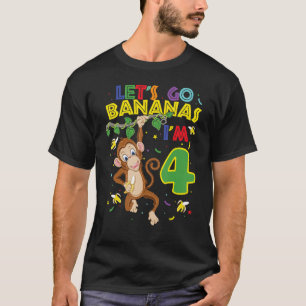 Kids Monkey 4th Birthday Zoo Let's Go Bananas I'm  T-Shirt