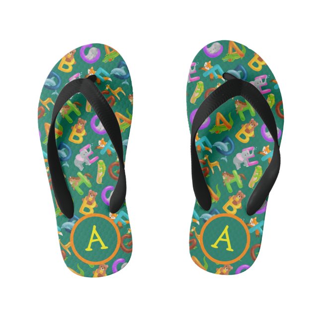 Kids Monogram Animals Alphabet  Kid's Flip Flops (Footbed)