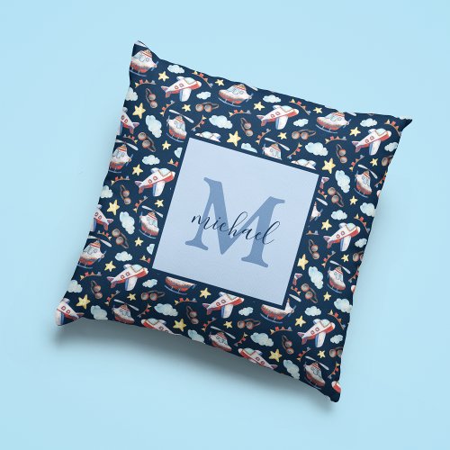 Kids Monogram Aviation  Throw Pillow