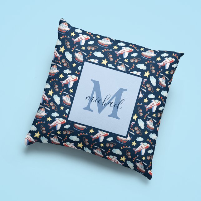 Kids Monogram Aviation  Throw Pillow (Creator Uploaded)
