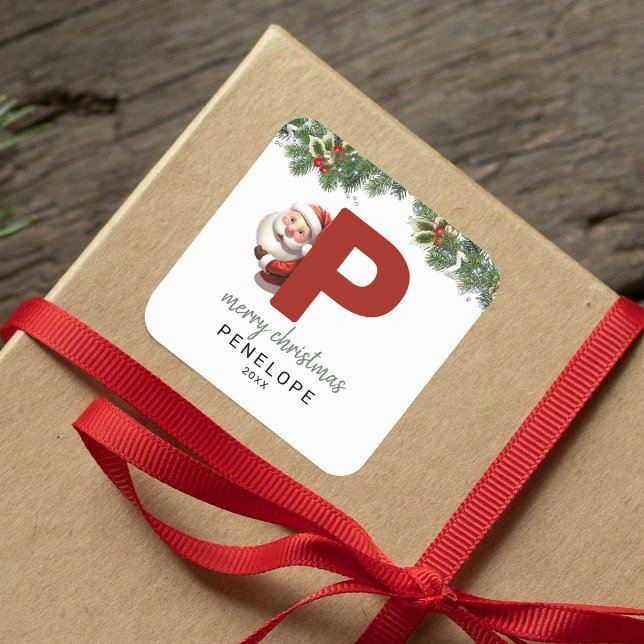 Kids Monogram Christmas  Square Sticker (Creator Uploaded)