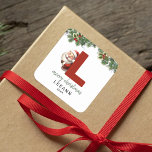 Kids Monogram Christmas  Square Sticker<br><div class="desc">Give the gift of personalized charm this Christmas! Our monogram stickers,  featuring Santa hiding behind the letter L,  are a unique and thoughtful way to show your love. Customize with a name,  year and a heartfelt greeting. Make your Christmas gifts stand out!</div>