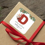 Kids Monogram Christmas Square Sticker<br><div class="desc">Give the gift of personalized charm this Christmas! Our monogram stickers,  featuring Santa hiding behind the letter D,  are a unique and thoughtful way to show your love. Customize with a name,  year and a heartfelt greeting. Make your Christmas gifts stand out!</div>