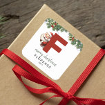 Kids Monogram Christmas Square Sticker<br><div class="desc">Give the gift of personalized charm this Christmas! Our monogram stickers,  featuring Santa hiding behind the letter F,  are a unique and thoughtful way to show your love. Customize with a name,  year and a heartfelt greeting. Make your Christmas gifts stand out!</div>