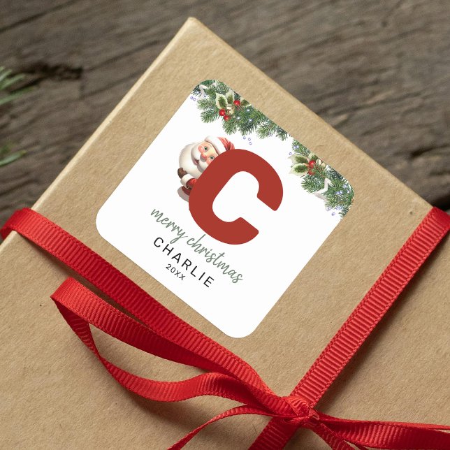 Kids Monogram Christmas Square Sticker (Creator Uploaded)