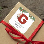 Kids Monogram Christmas Square Sticker<br><div class="desc">Give the gift of personalized charm this Christmas! Our monogram stickers,  featuring Santa hiding behind the letter G,  are a unique and thoughtful way to show your love. Customize with a name,  year and a heartfelt greeting. Make your Christmas gifts stand out!</div>